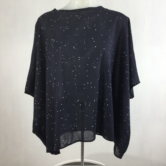 EILEEN FISHER Womens Organic Cotton Voile Splatter Print Box-Top Blue S/M NWT - Picture 6 of 11